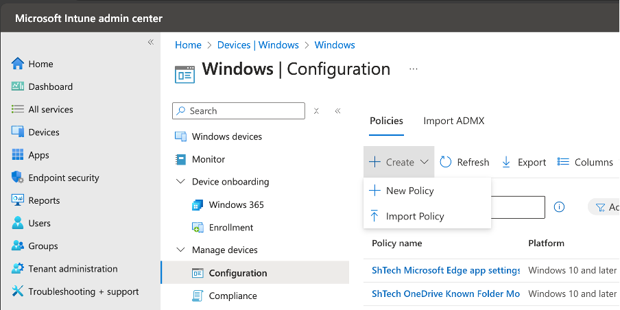 Intune Configuration Policy