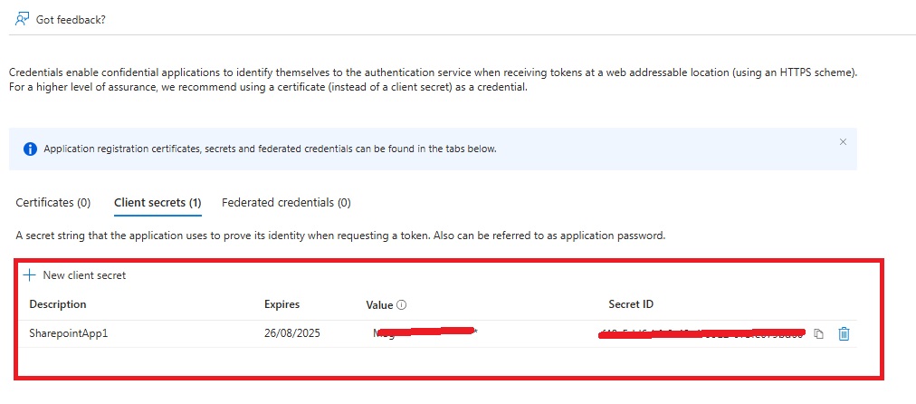Sharepoint App Client Secret
