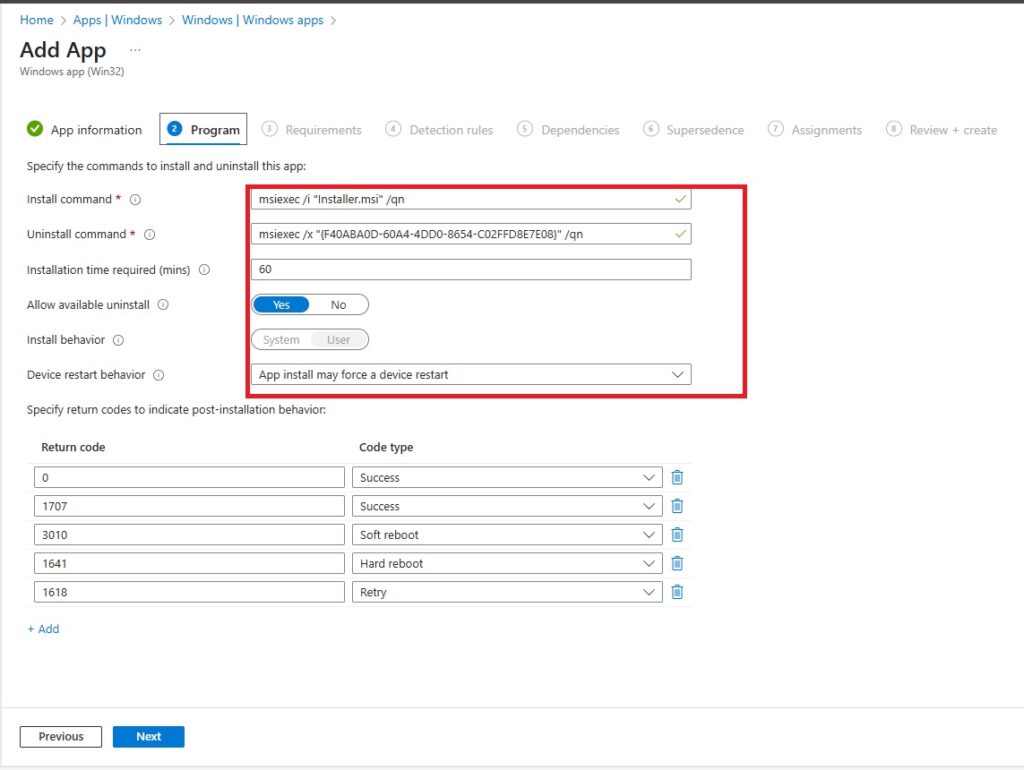 Intune Install command