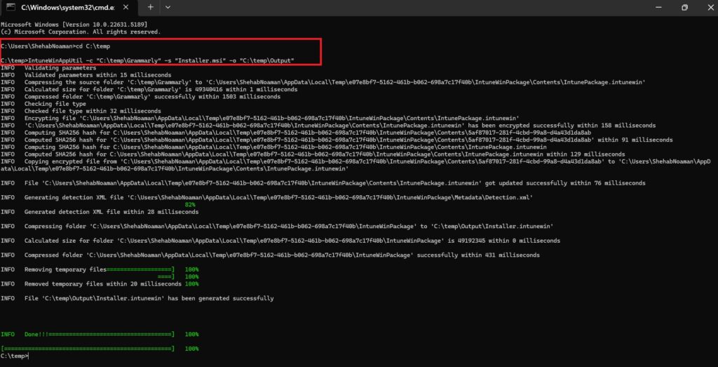 package Grammarly app using IntuneWinAppUtil.exe