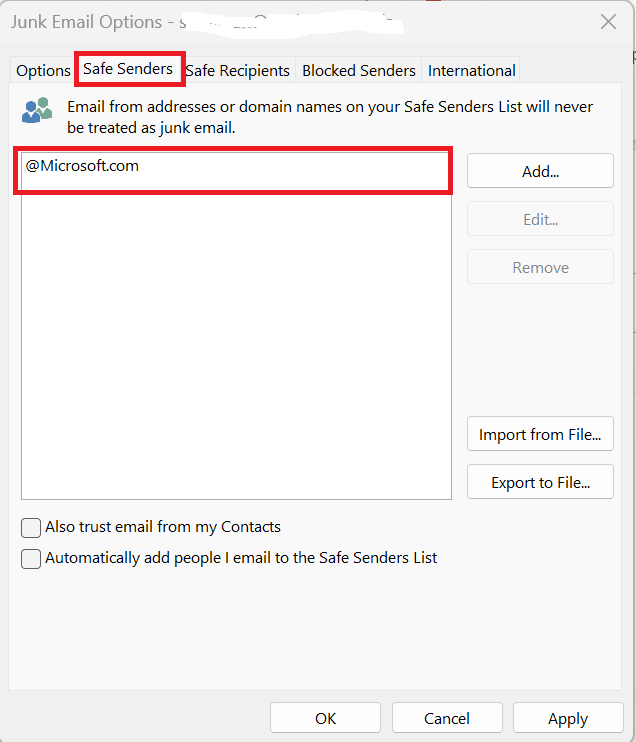 Safe Senders List
