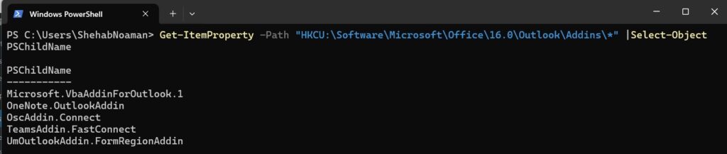 Outlook Client Add-ins - ProgIds - Powershell