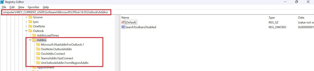 Outlook Client Add-ins Reg