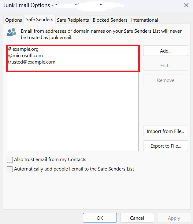 Safe Senders List
