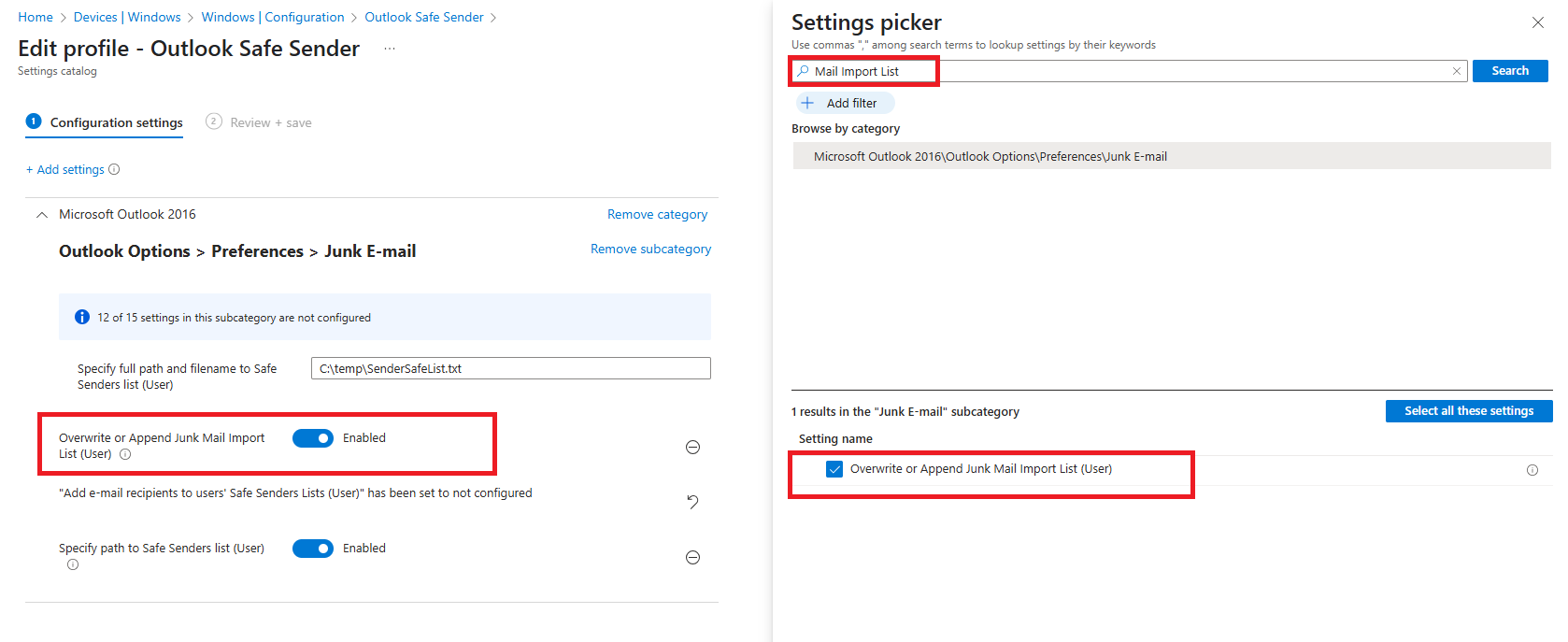 Overwrite and Append Safe Senders List