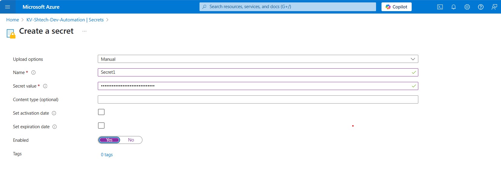 Add Key Vault Secret