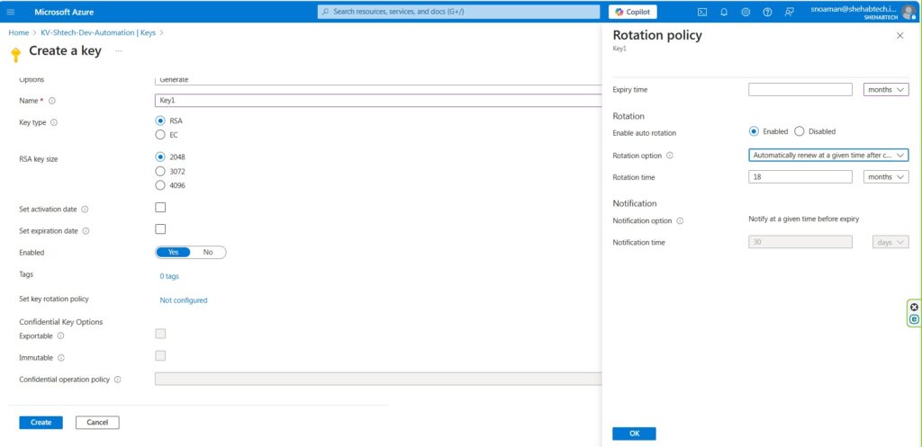 Cenerate Azure Vault Keys