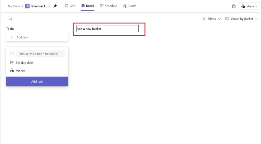 Create new Bucket in Microsoft Planner