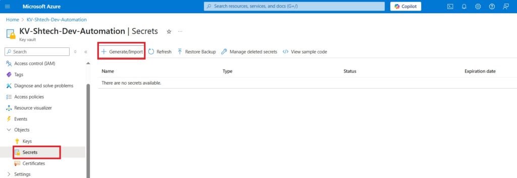 Create Key Vault Secret