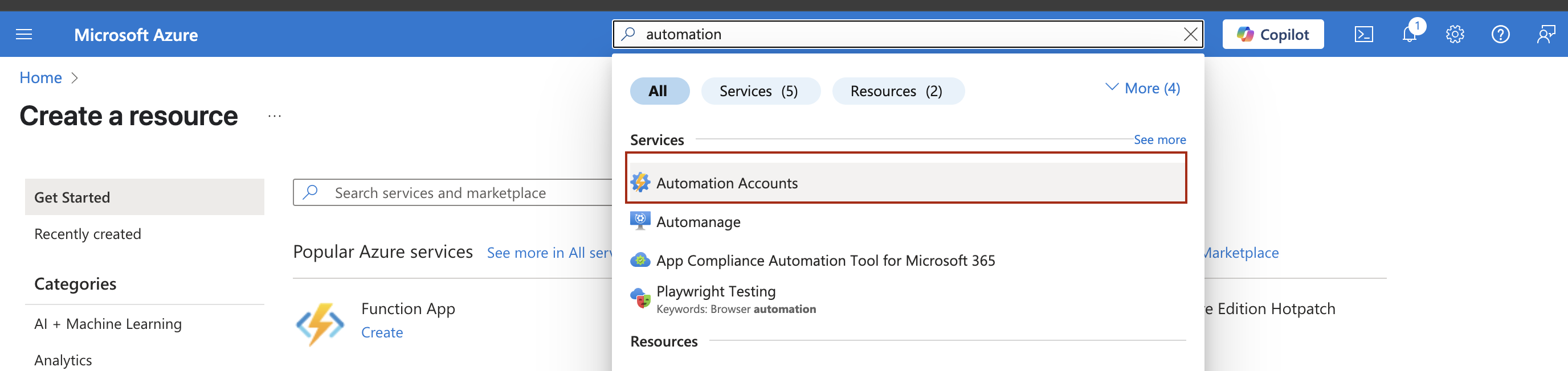 Create Azure Automation Account