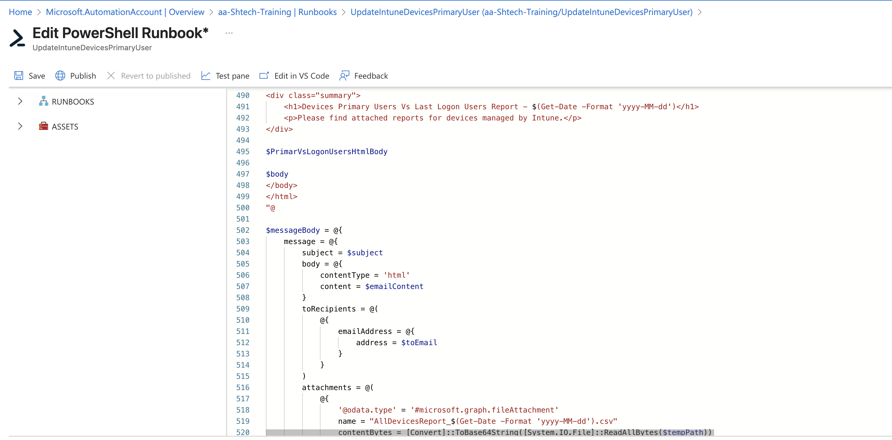 Adding script to azure automation
