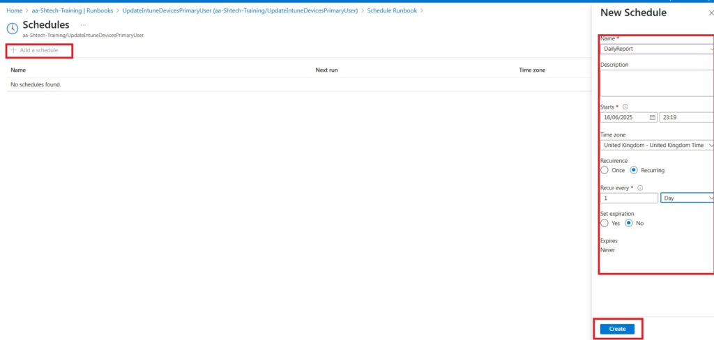 Set workbook Schedule