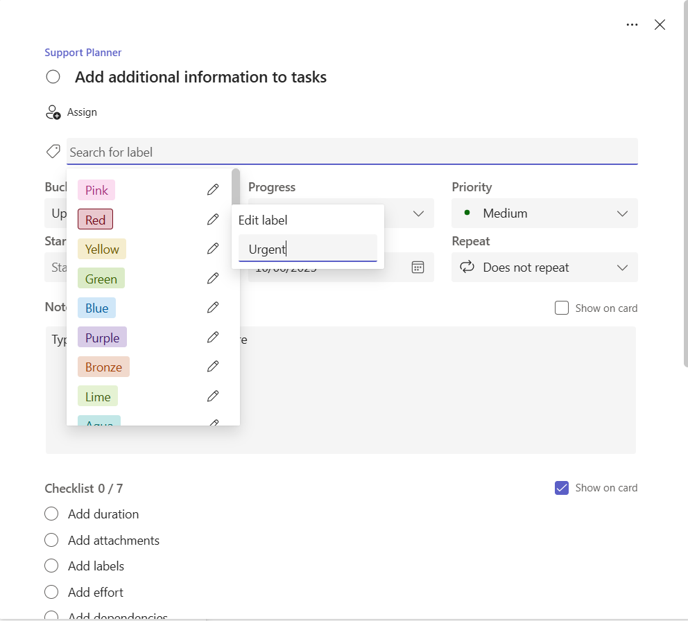 Microsoft Planner Label