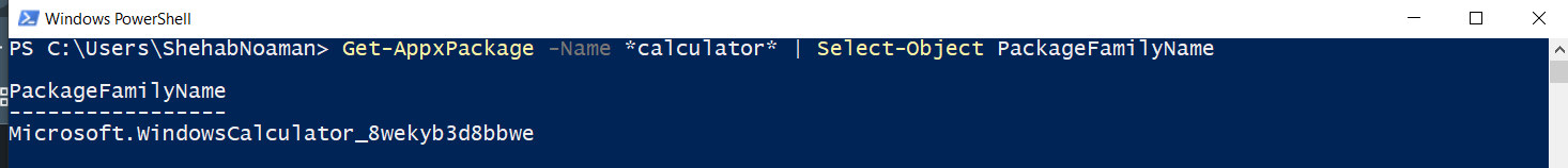 Get-AppxPackage -Name *calculator* (AUMID)