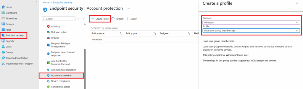 Configure local user group membership