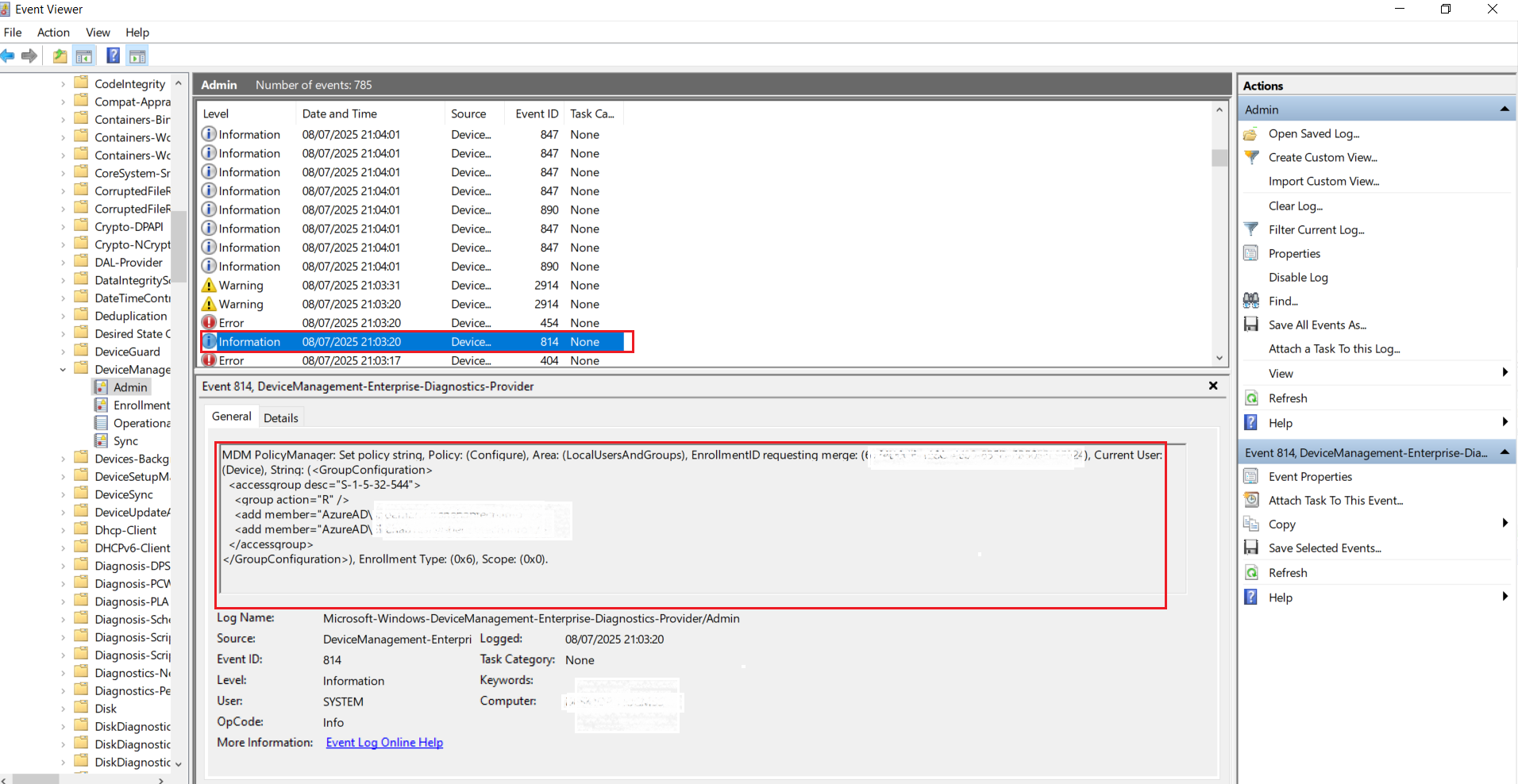 Event Viewer - Local groups settings