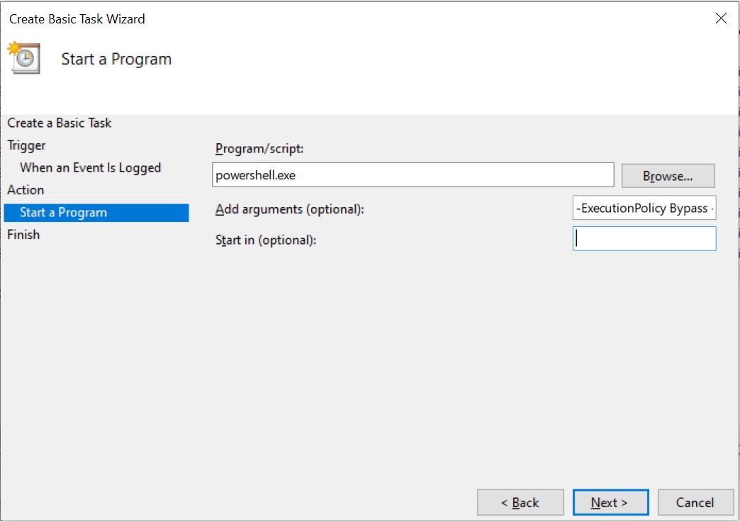 Task Scheduler Action Start a Program